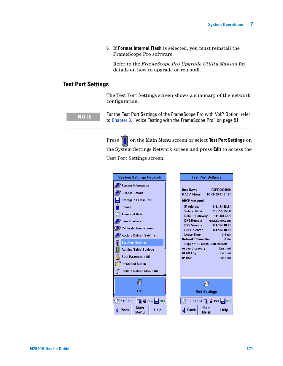 Test port settings, Chapter 7, Test | Agilent Technologies N2620A User Manual | Page 189 / 279