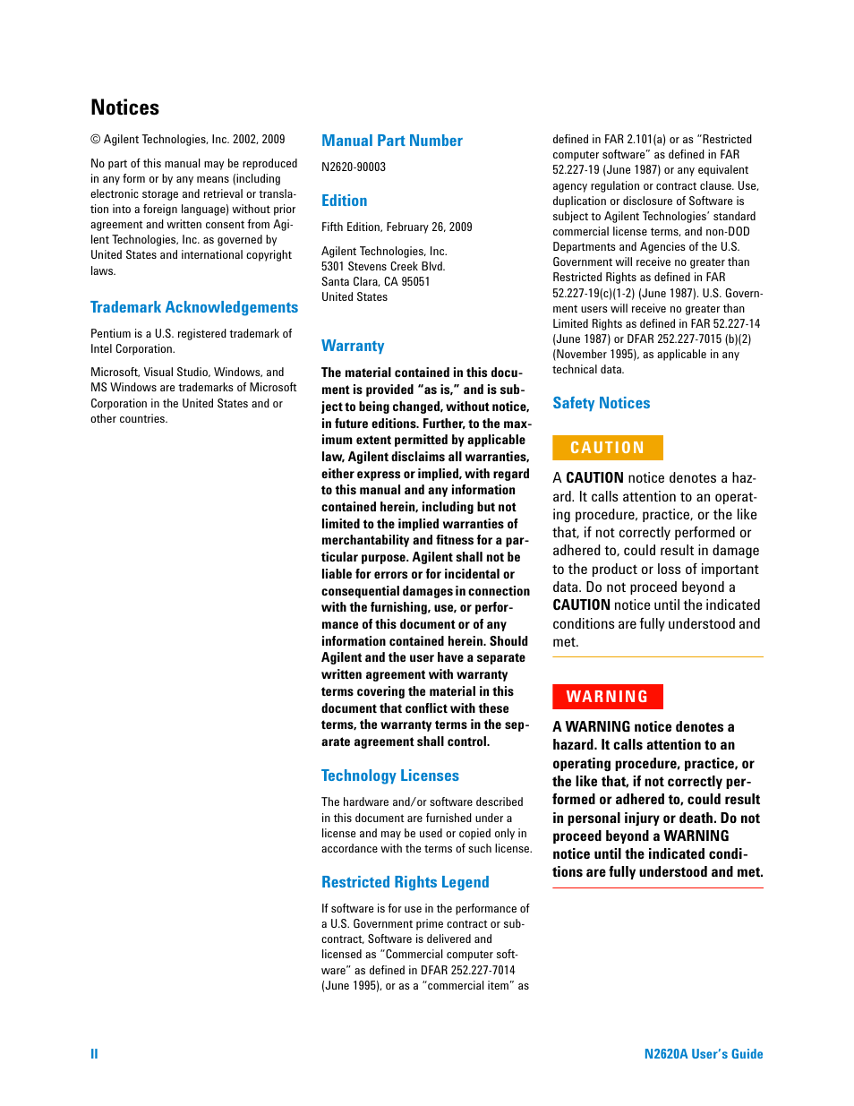 Notices | Agilent Technologies N2620A User Manual | Page 2 / 279