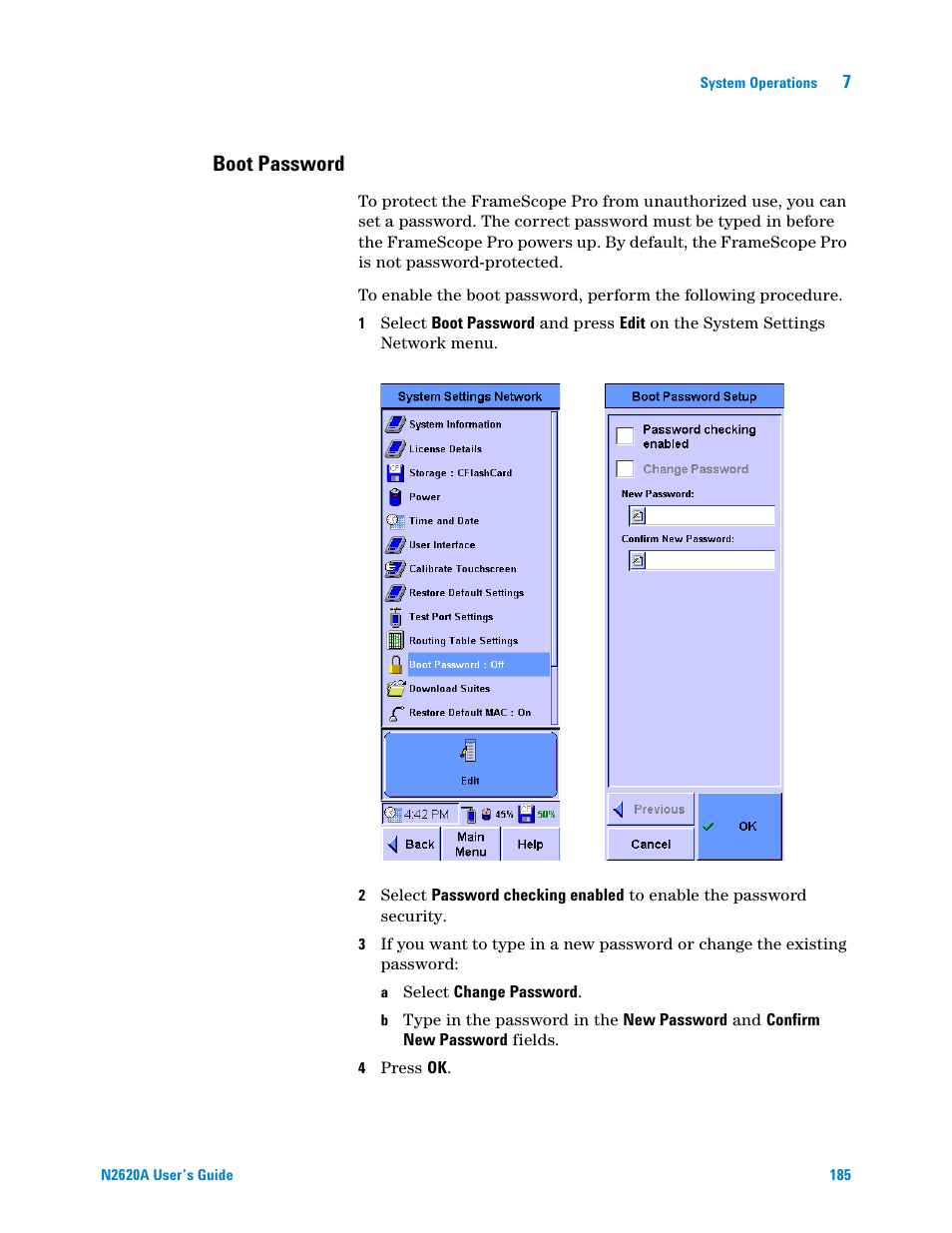 Boot password | Agilent Technologies N2620A User Manual | Page 203 / 279