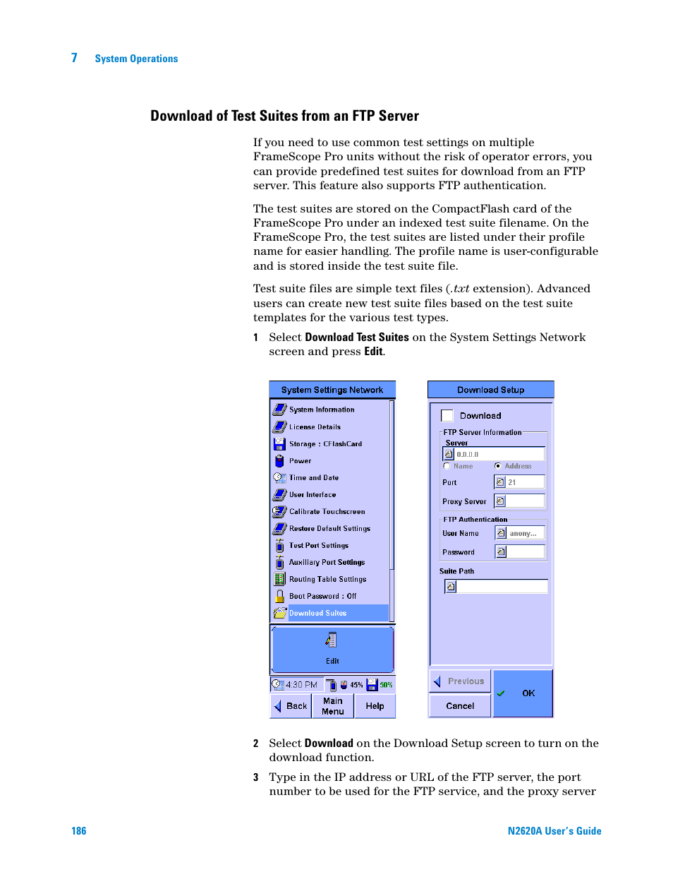 Download of test suites from an ftp server | Agilent Technologies N2620A User Manual | Page 204 / 279