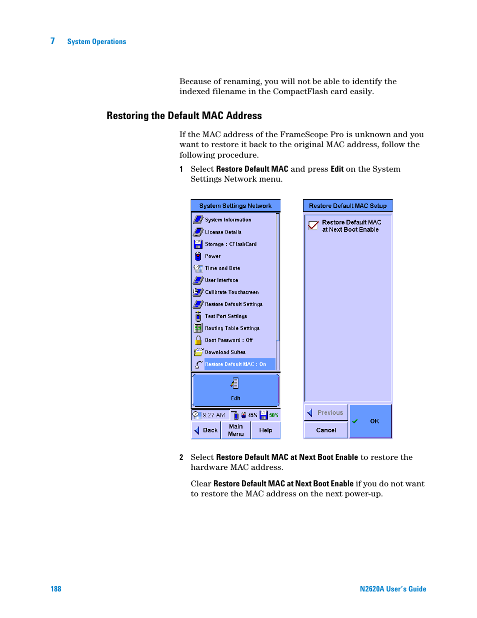 Restoring the default mac address | Agilent Technologies N2620A User Manual | Page 206 / 279