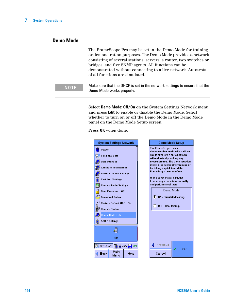 Demo mode | Agilent Technologies N2620A User Manual | Page 212 / 279