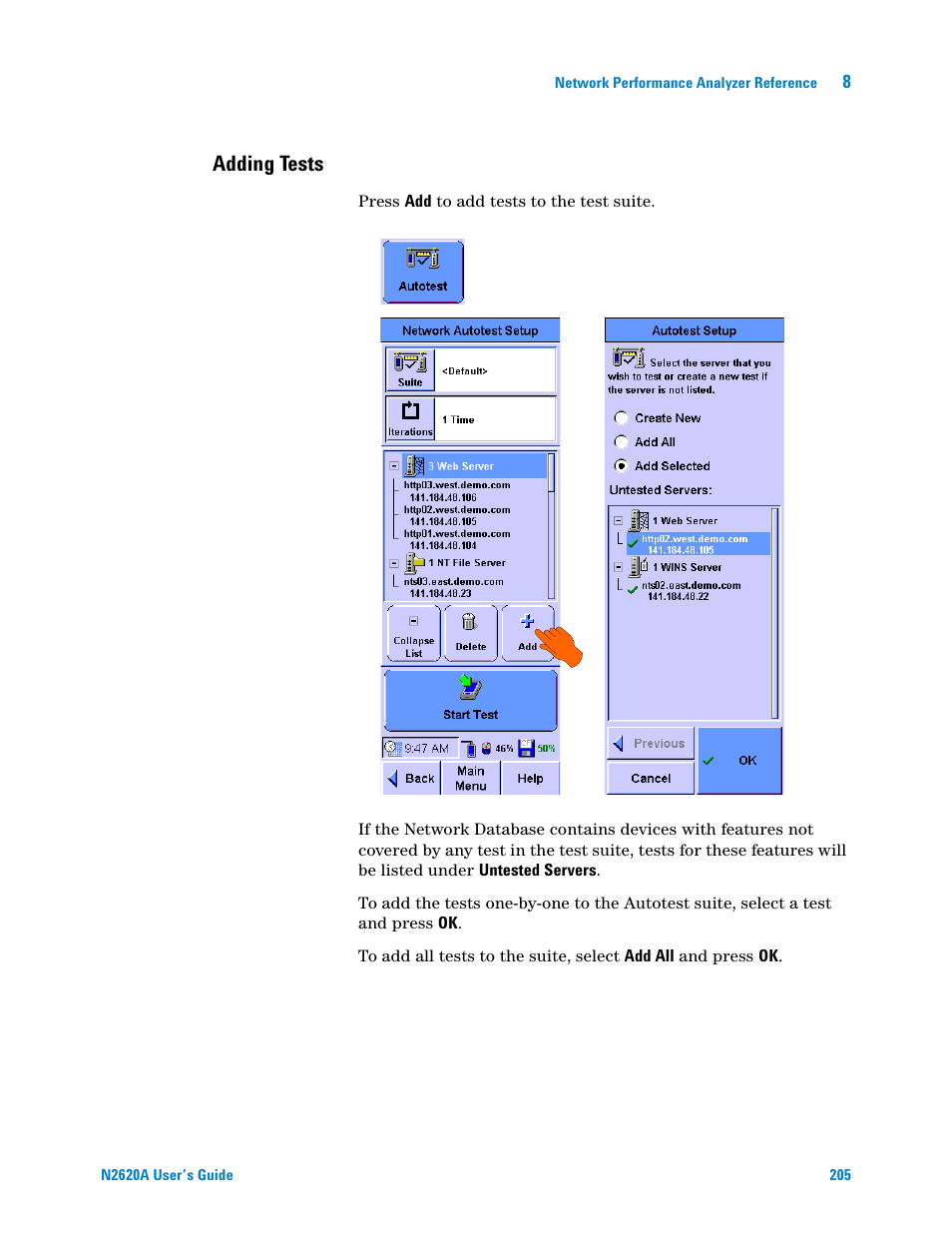 Adding tests | Agilent Technologies N2620A User Manual | Page 223 / 279