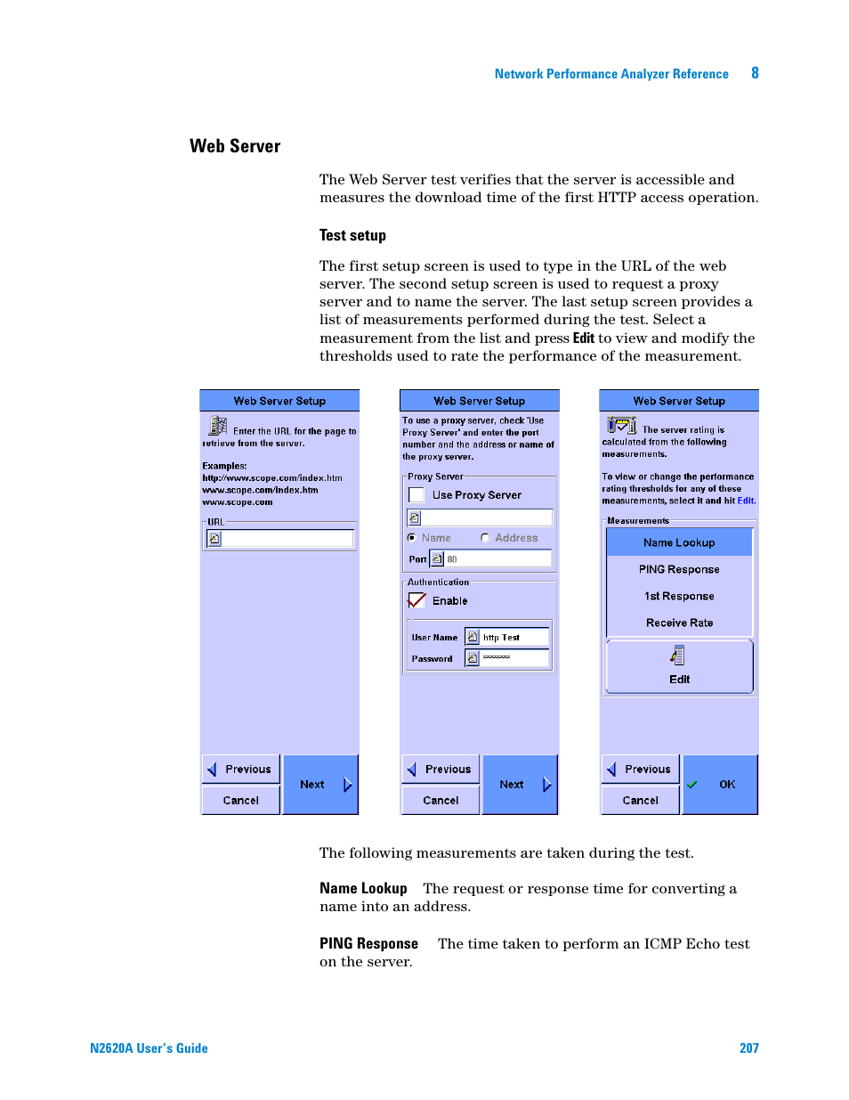 Web server | Agilent Technologies N2620A User Manual | Page 225 / 279