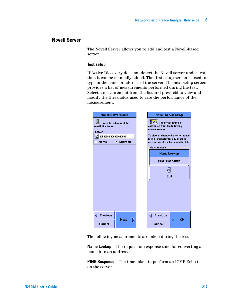 Novell server | Agilent Technologies N2620A User Manual | Page 235 / 279