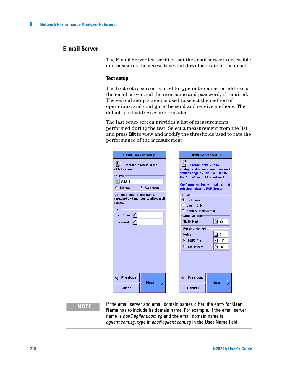 E-mail server | Agilent Technologies N2620A User Manual | Page 236 / 279