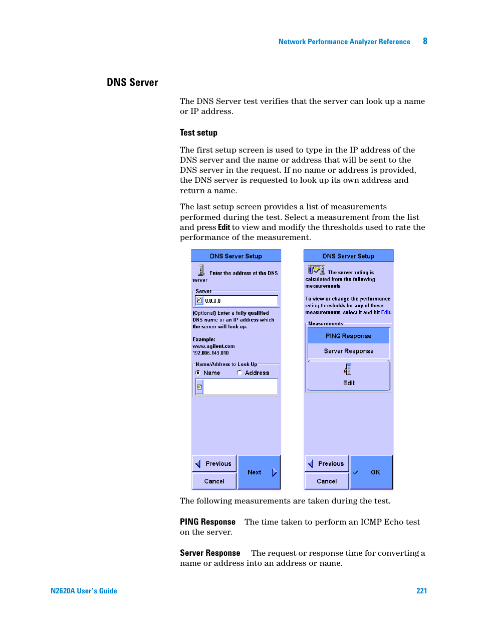 Dns server | Agilent Technologies N2620A User Manual | Page 239 / 279