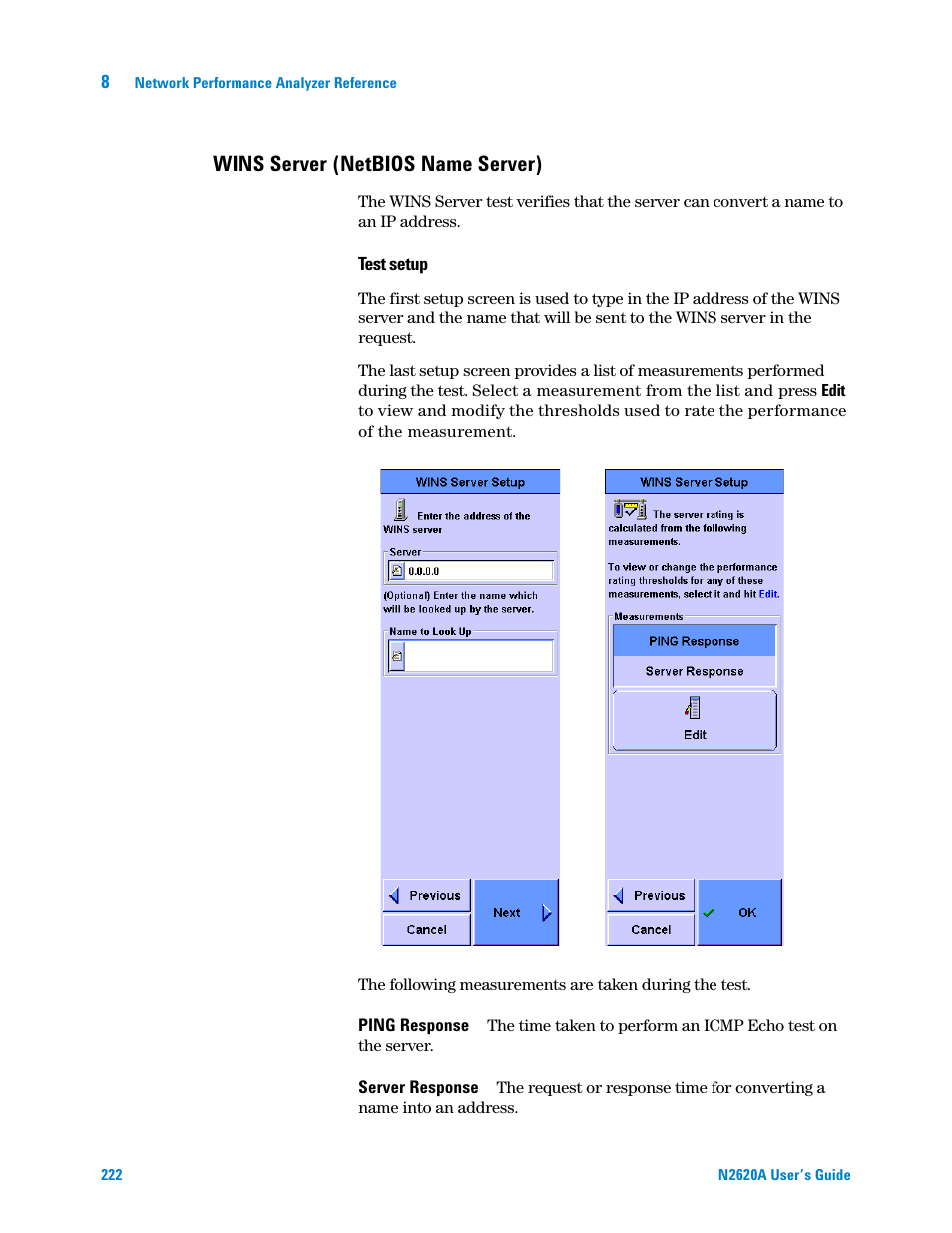 Wins server (netbios name server) | Agilent Technologies N2620A User Manual | Page 240 / 279