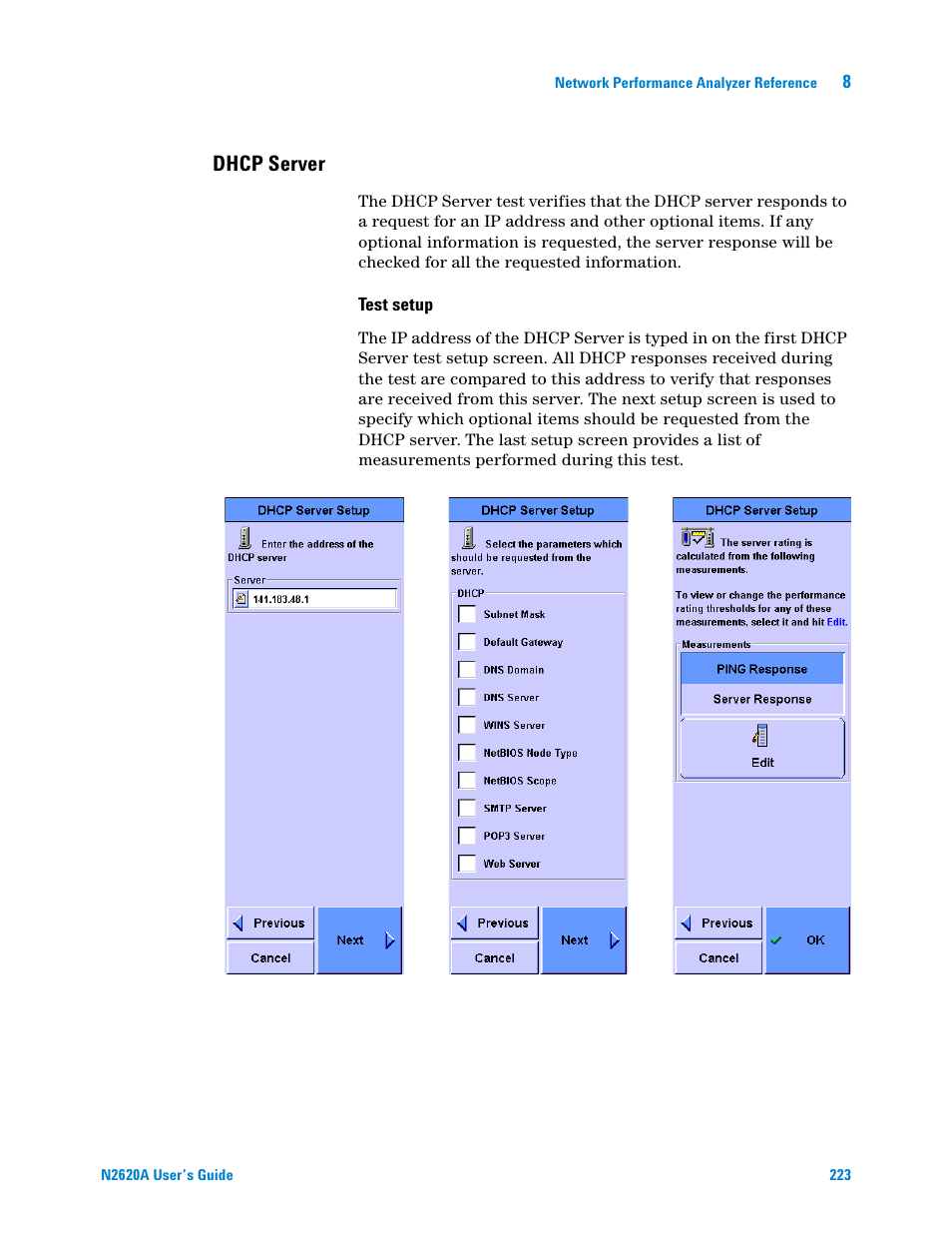 Dhcp server | Agilent Technologies N2620A User Manual | Page 241 / 279