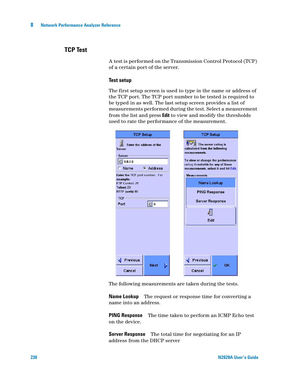 Tcp test | Agilent Technologies N2620A User Manual | Page 248 / 279