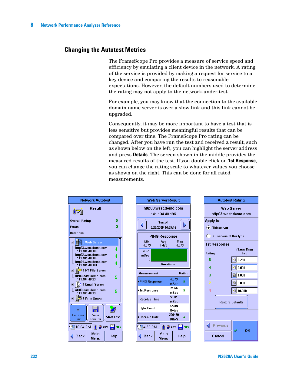 Changing the autotest metrics | Agilent Technologies N2620A User Manual | Page 250 / 279