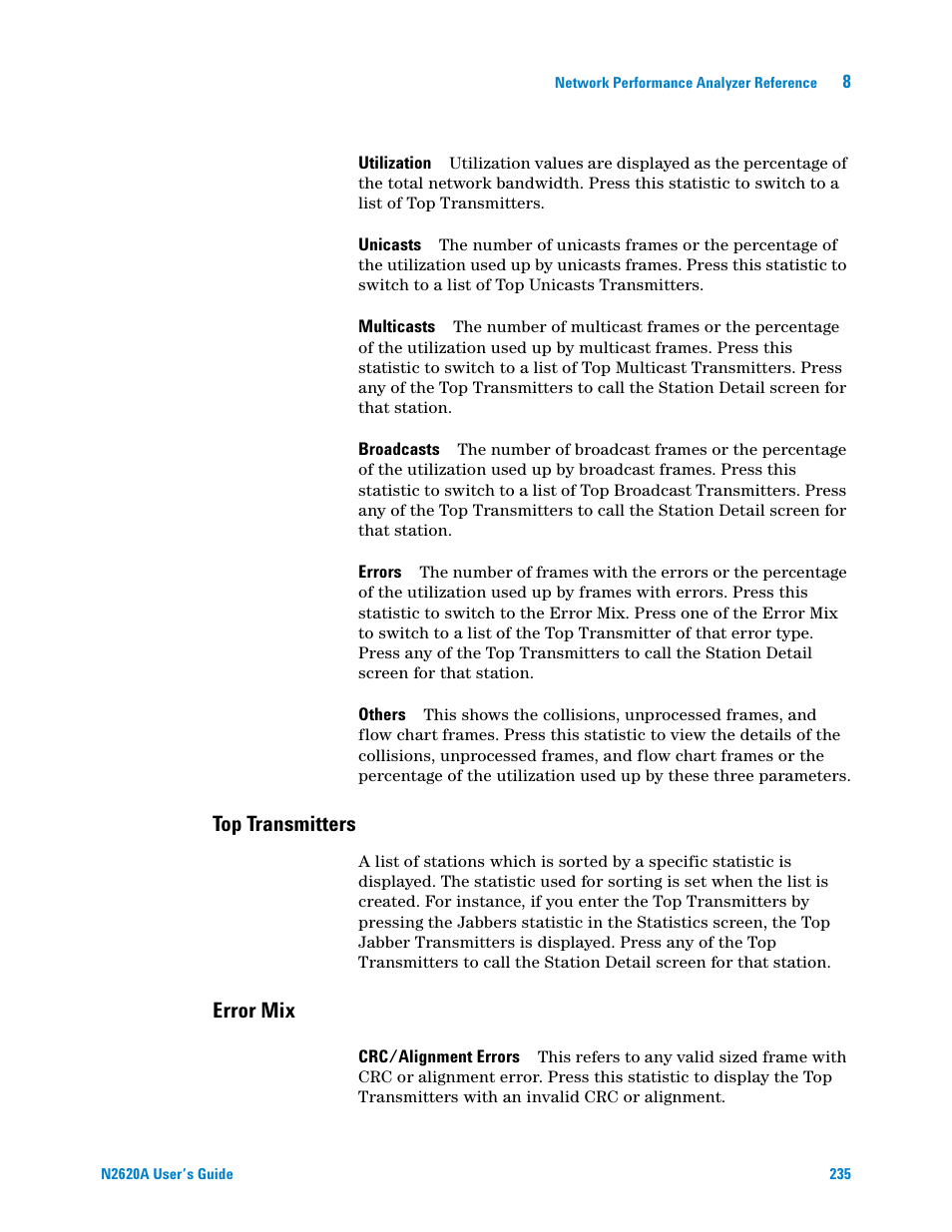 Top transmitters, Error mix | Agilent Technologies N2620A User Manual | Page 253 / 279