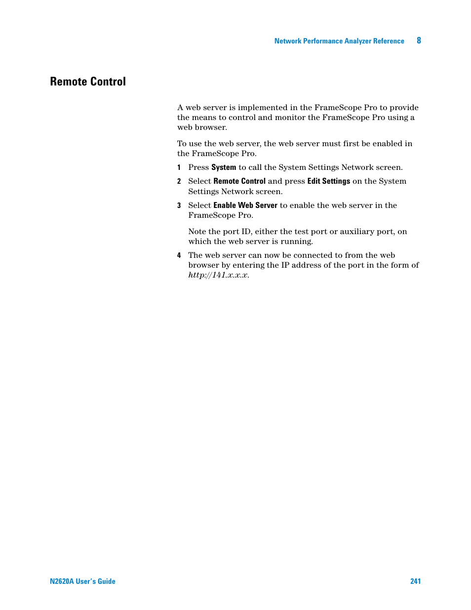 Remote control | Agilent Technologies N2620A User Manual | Page 259 / 279