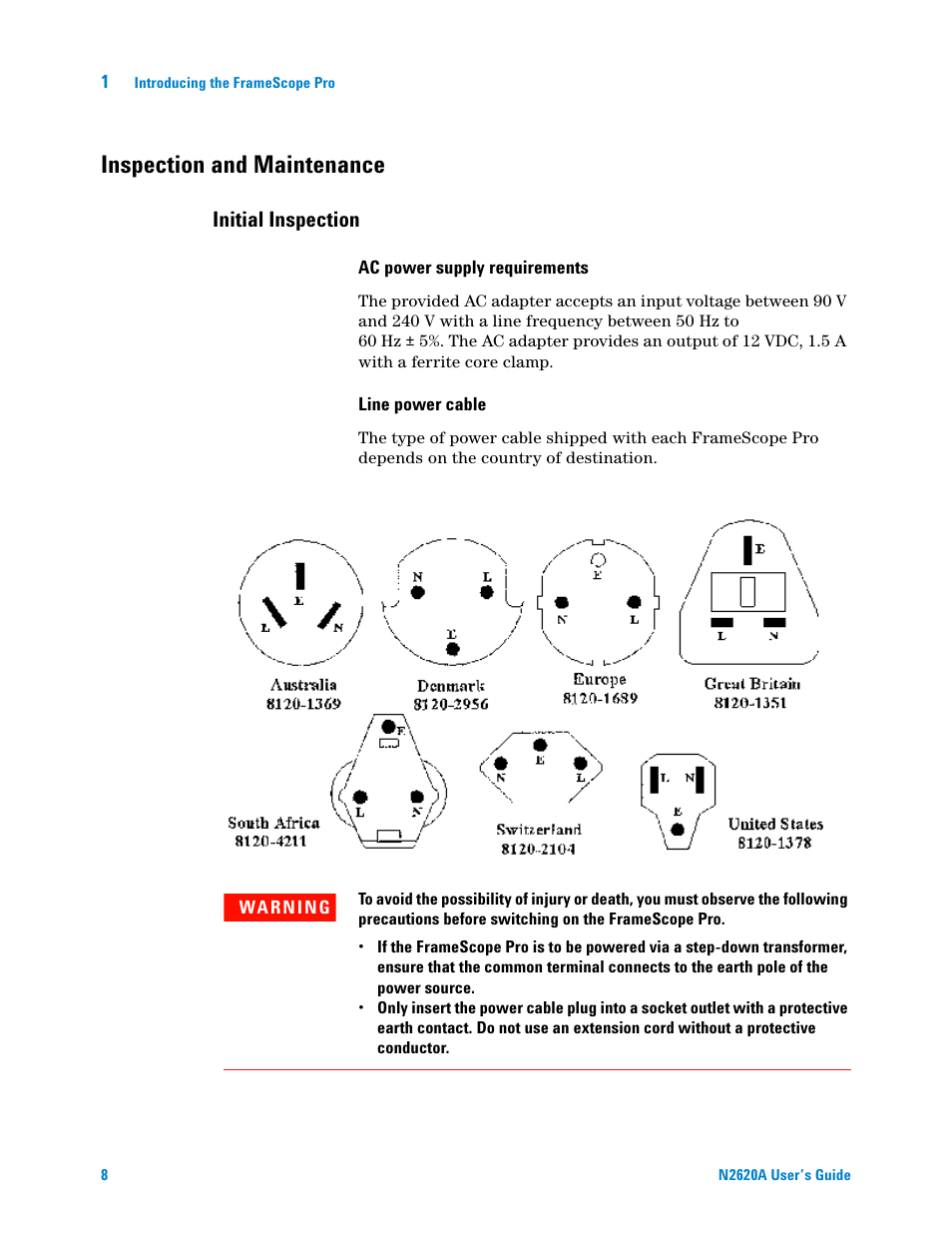 Inspection and maintenance, Initial inspection | Agilent Technologies N2620A User Manual | Page 26 / 279