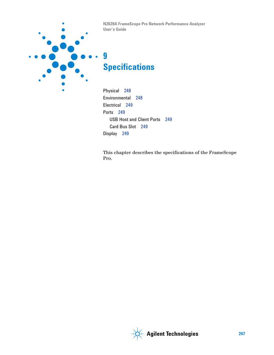 9 specifications, Specifications | Agilent Technologies N2620A User Manual | Page 265 / 279