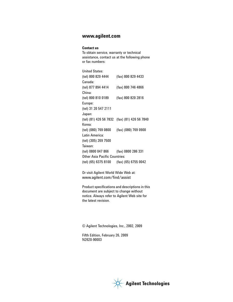 Agilent technologies | Agilent Technologies N2620A User Manual | Page 279 / 279