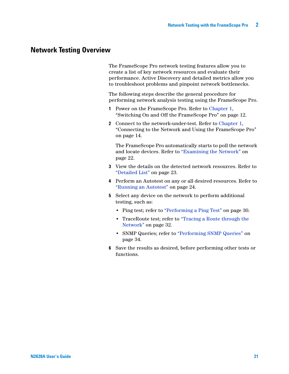 Network testing overview | Agilent Technologies N2620A User Manual | Page 39 / 279