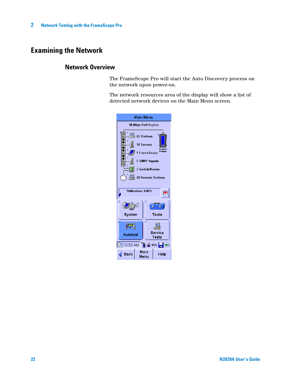 Examining the network, Network overview, Chapter 2 | Examining | Agilent Technologies N2620A User Manual | Page 40 / 279