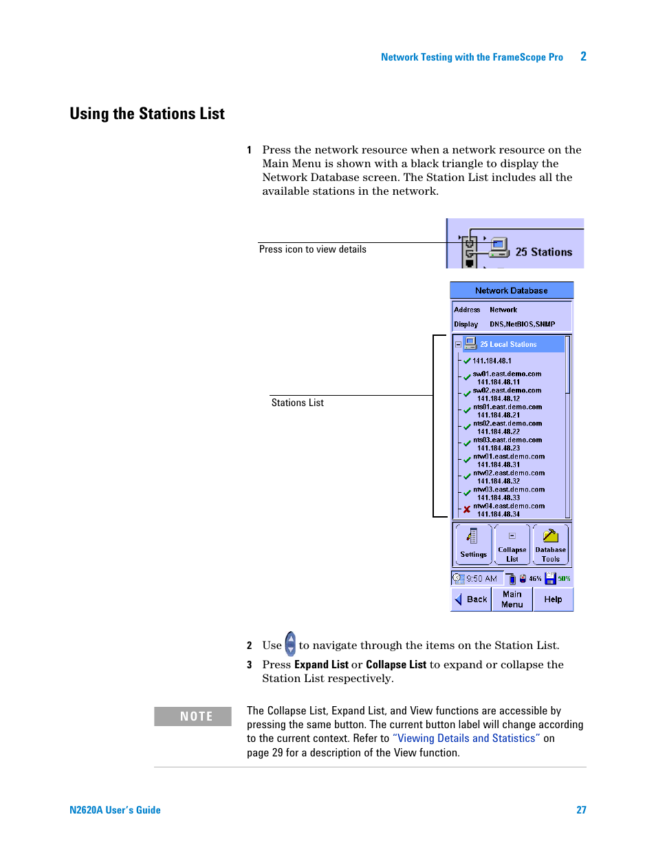 Using the stations list | Agilent Technologies N2620A User Manual | Page 45 / 279