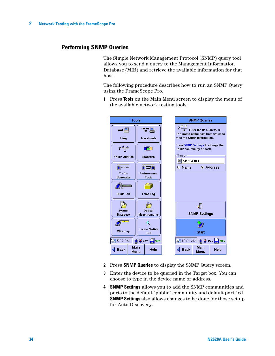 Performing snmp queries | Agilent Technologies N2620A User Manual | Page 52 / 279