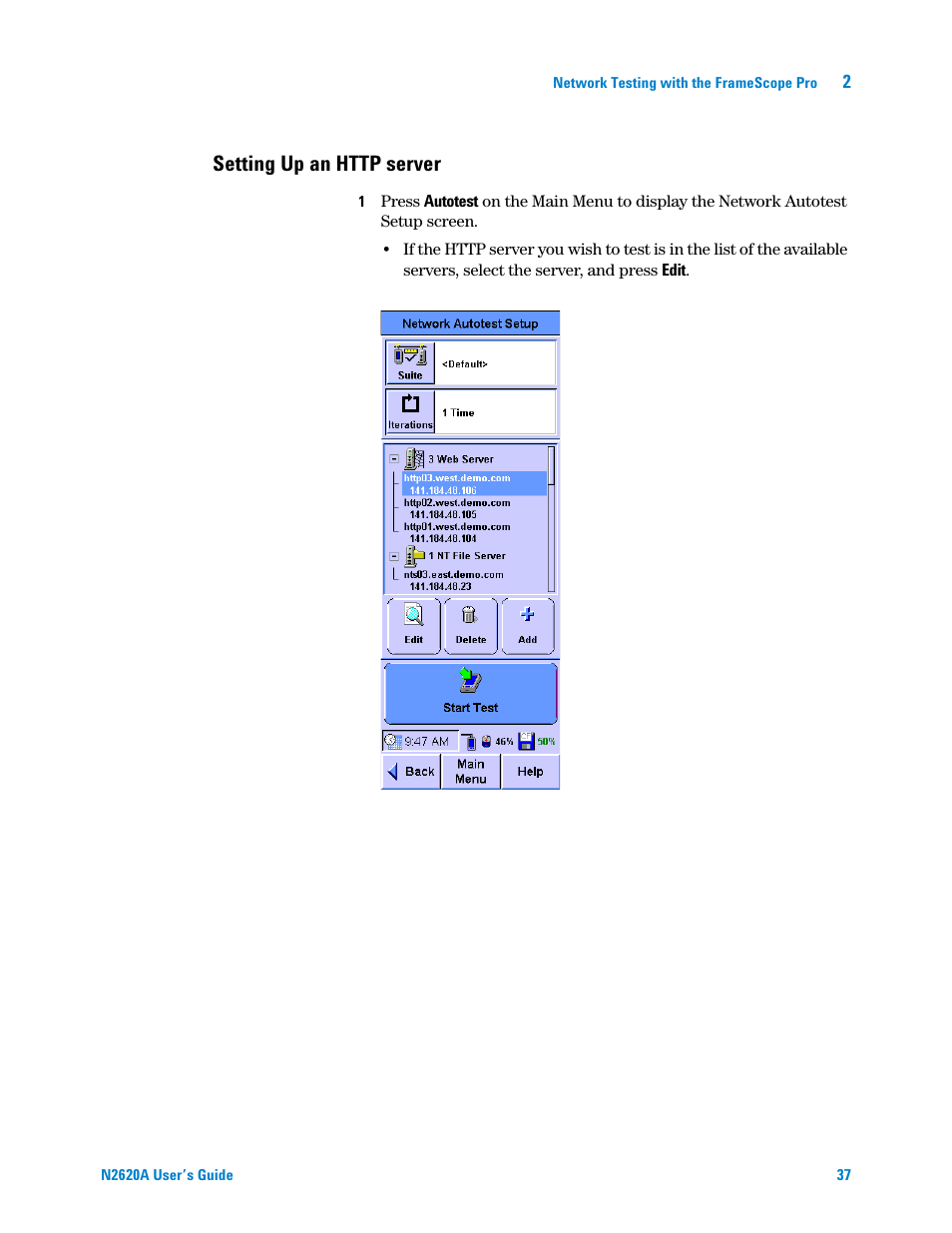 Setting up an http server | Agilent Technologies N2620A User Manual | Page 55 / 279