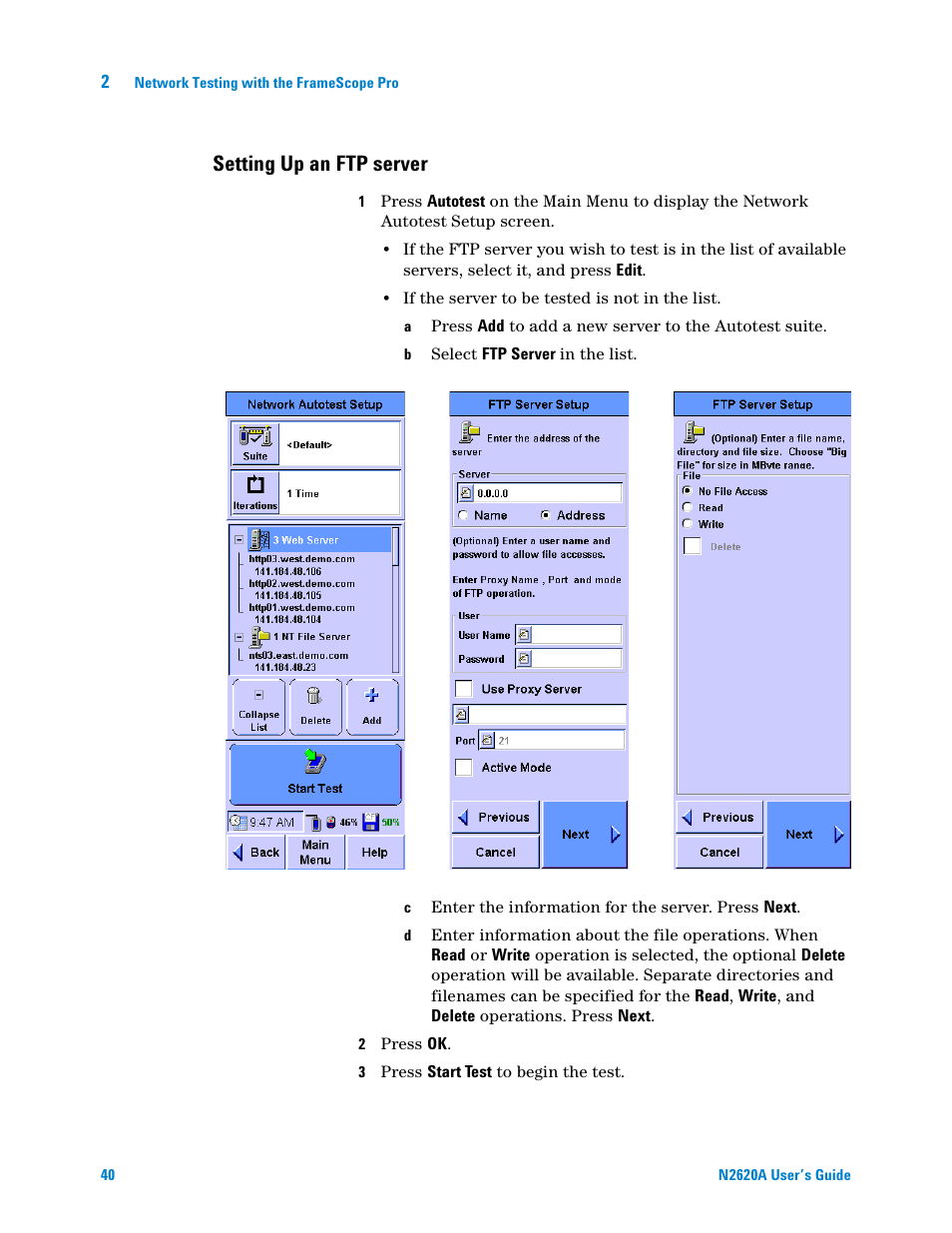 Setting up an ftp server | Agilent Technologies N2620A User Manual | Page 58 / 279