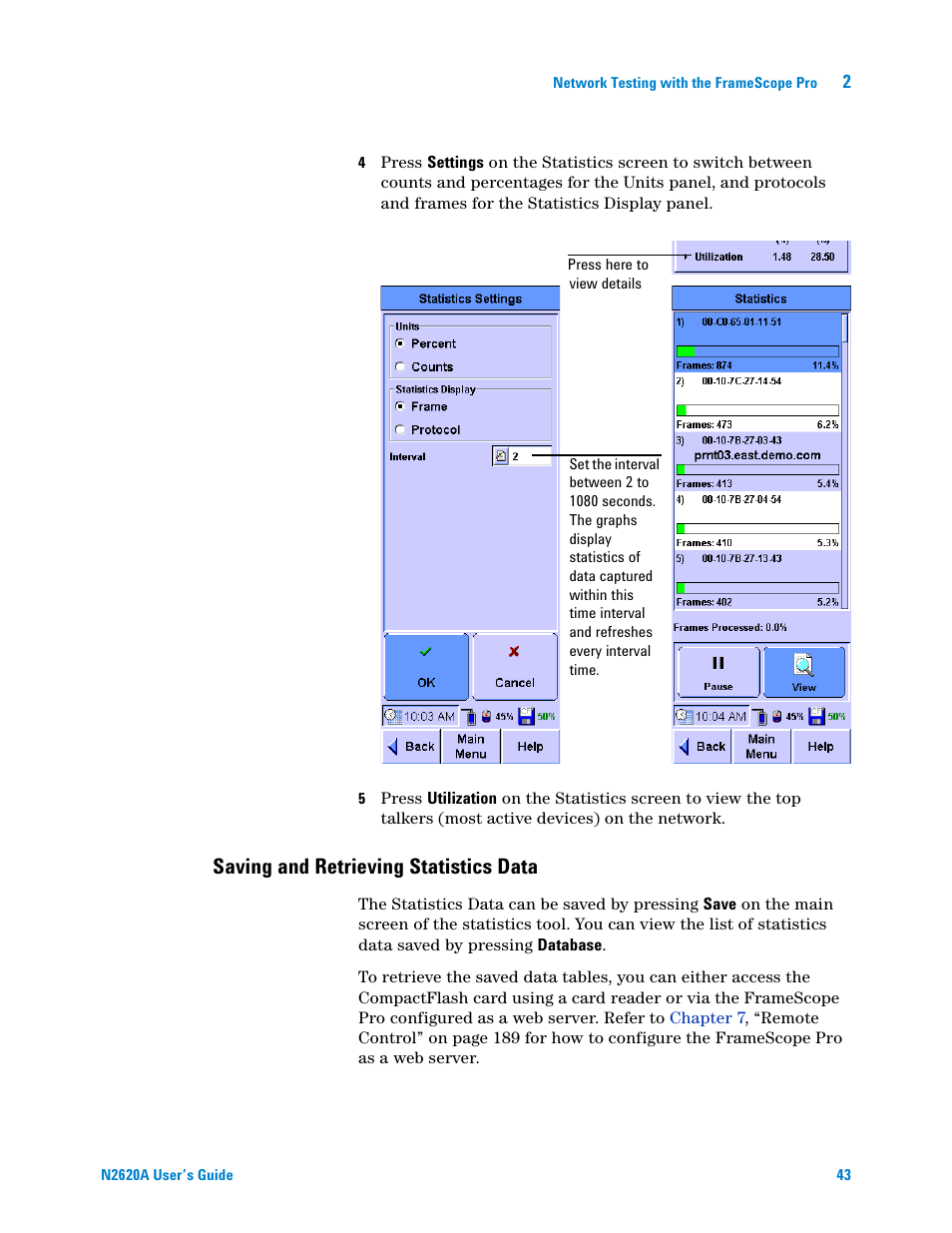 Saving and retrieving statistics data | Agilent Technologies N2620A User Manual | Page 61 / 279