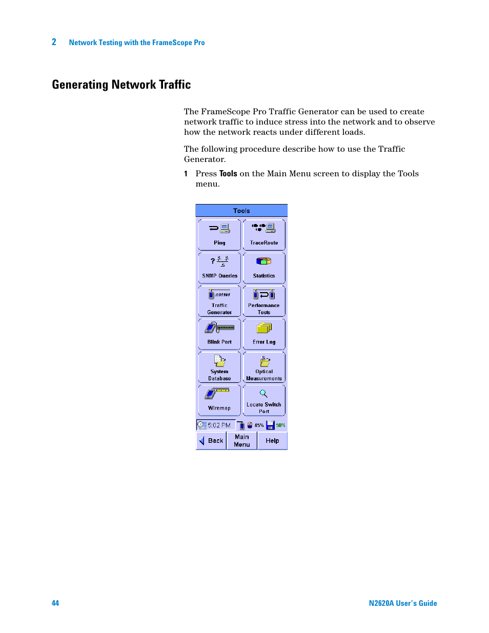 Generating network traffic | Agilent Technologies N2620A User Manual | Page 62 / 279