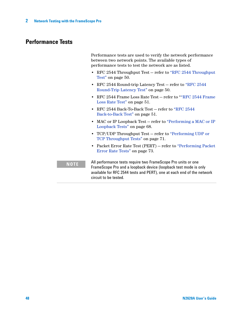 Performance tests | Agilent Technologies N2620A User Manual | Page 66 / 279