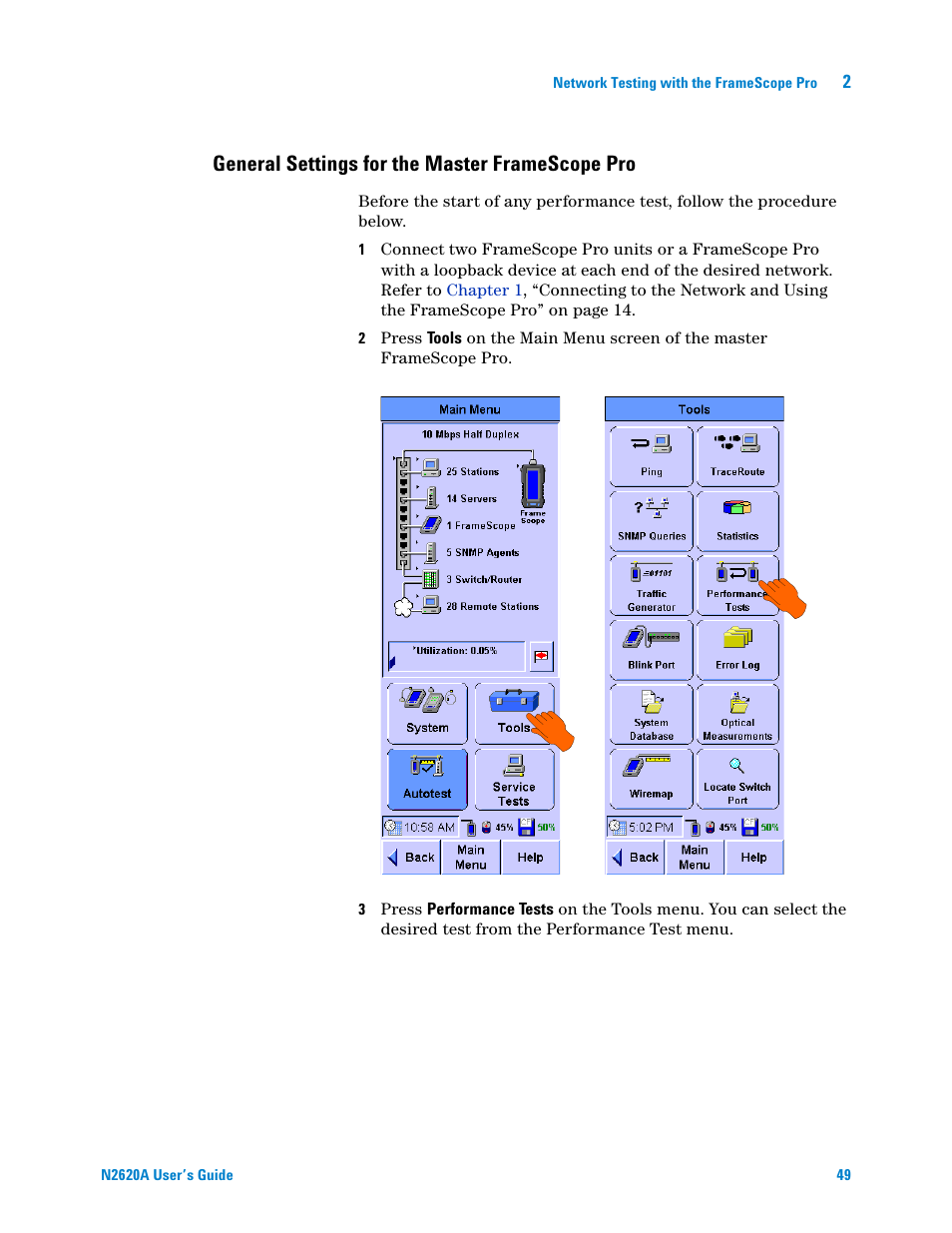 General settings for the master framescope pro | Agilent Technologies N2620A User Manual | Page 67 / 279