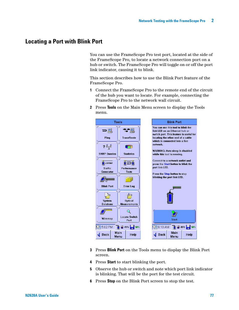 Locating a port with blink port | Agilent Technologies N2620A User Manual | Page 95 / 279