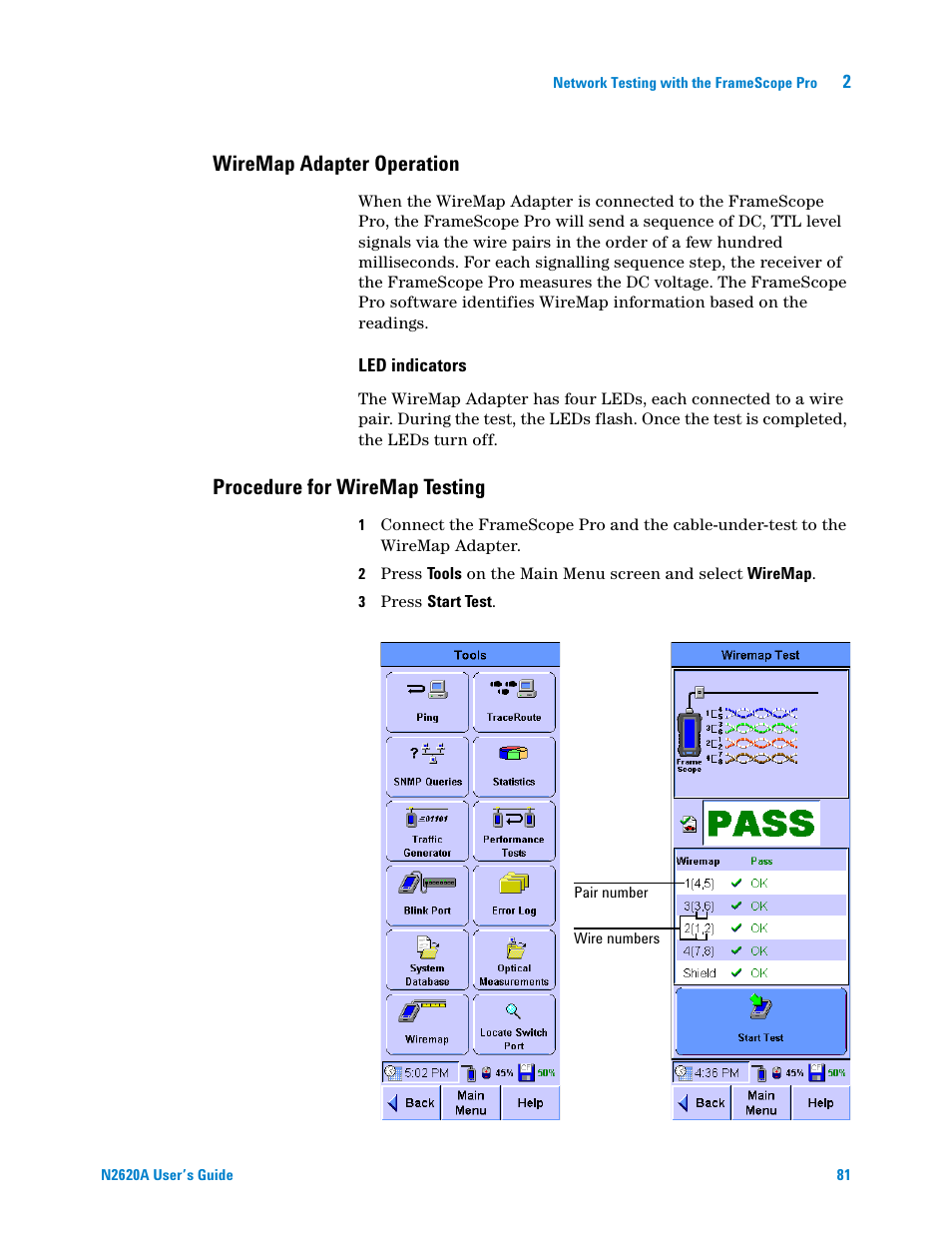 Wiremap adapter operation, Procedure for wiremap testing | Agilent Technologies N2620A User Manual | Page 99 / 279