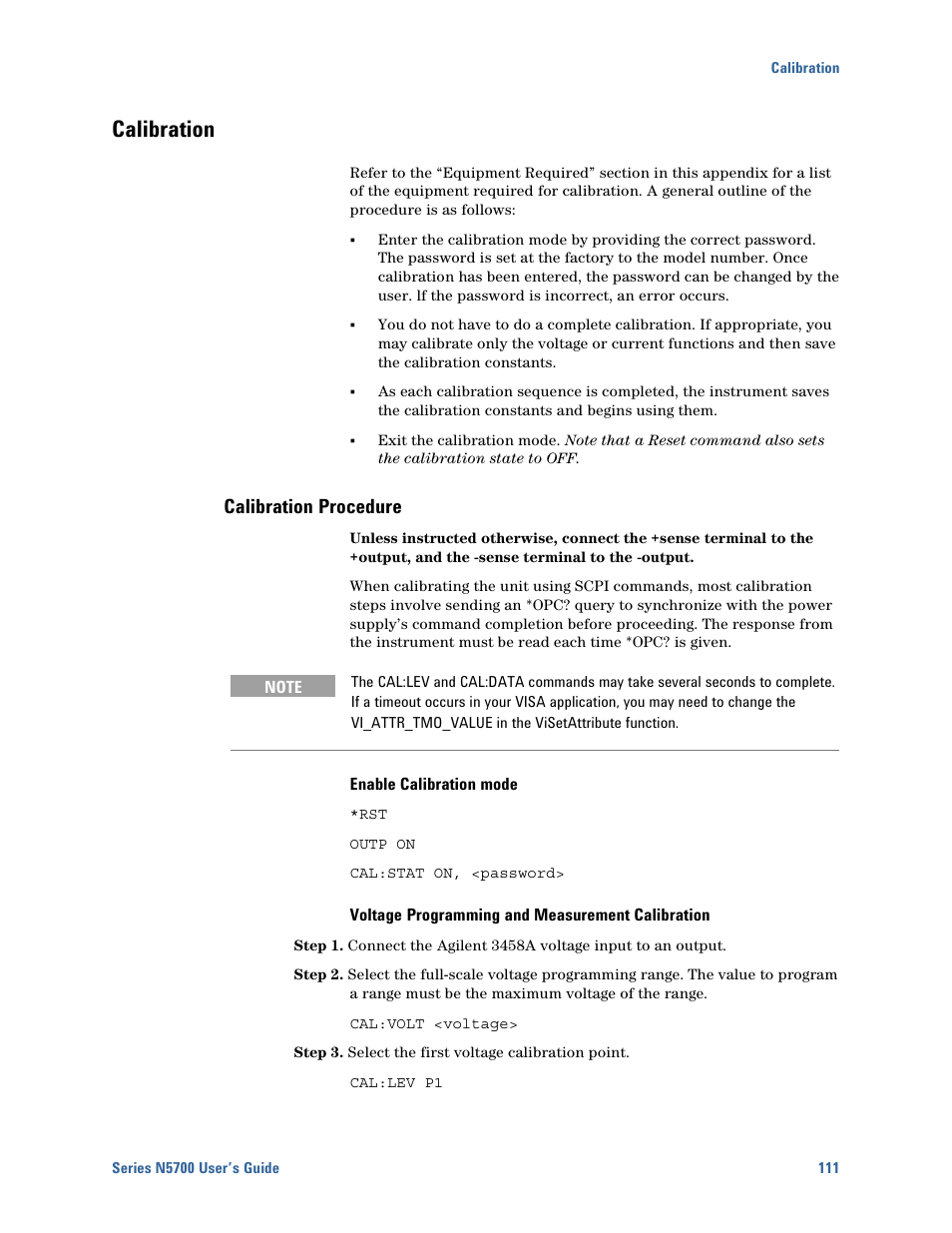 Calibration, Calibration procedure, Calibration 111 | Agilent Technologies N5700 User Manual | Page 111 / 128