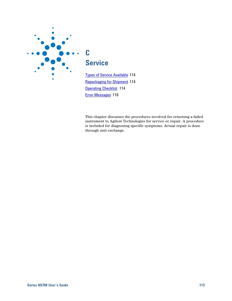 C service, C service 113 | Agilent Technologies N5700 User Manual | Page 113 / 128