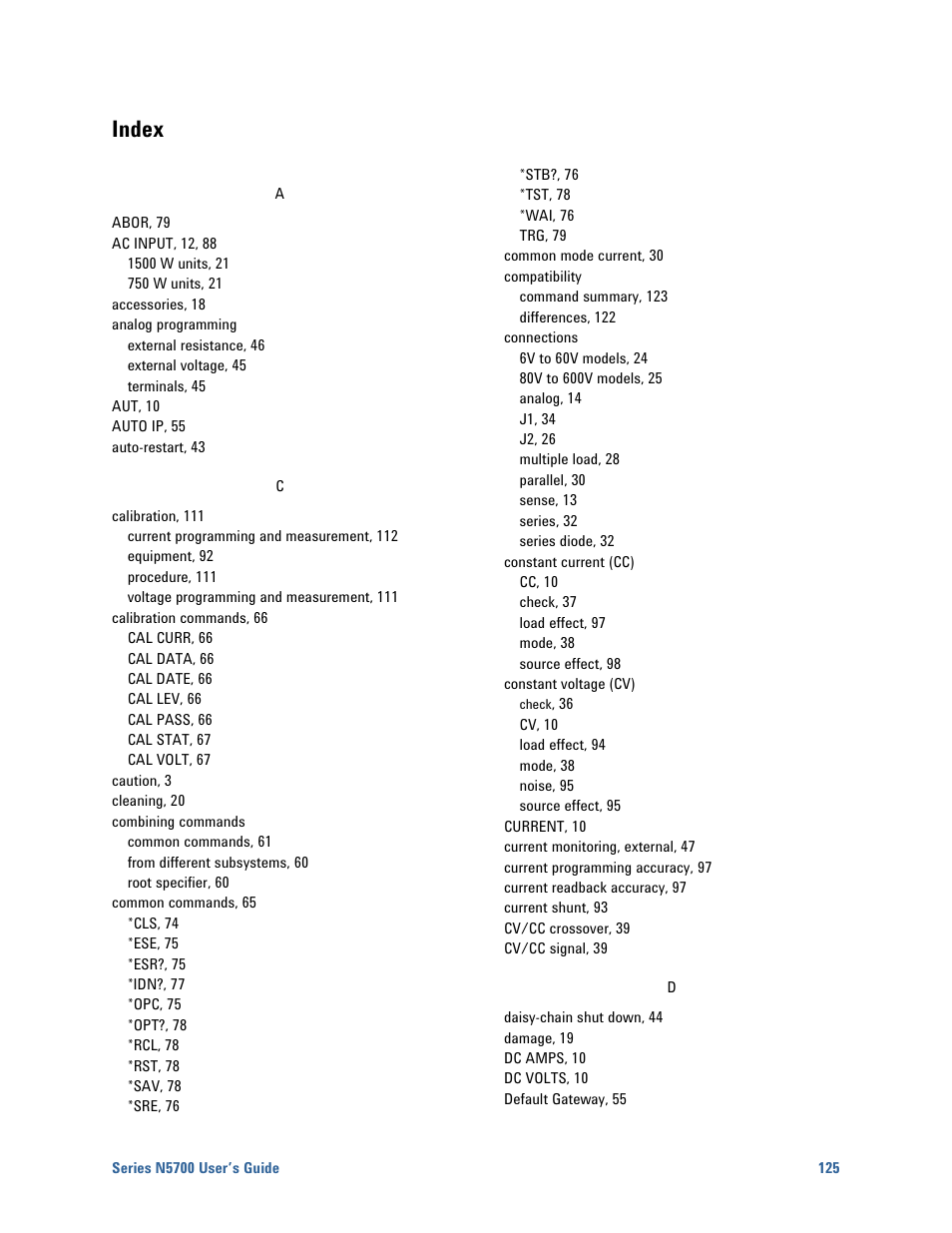 Index, Index 125 | Agilent Technologies N5700 User Manual | Page 125 / 128