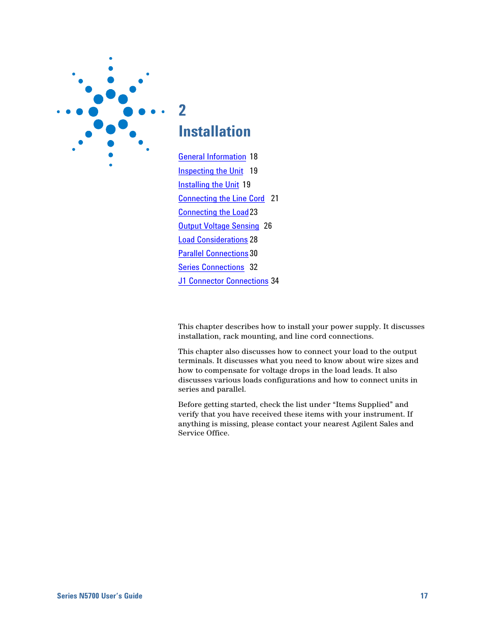 2 installation | Agilent Technologies N5700 User Manual | Page 17 / 128