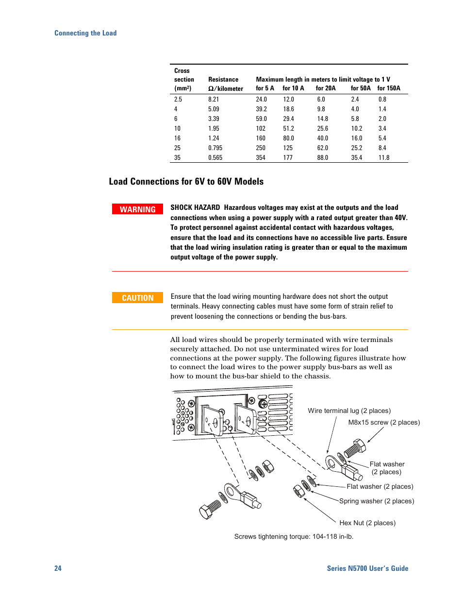 Load connections for 6v to 60v models | Agilent Technologies N5700 User Manual | Page 24 / 128