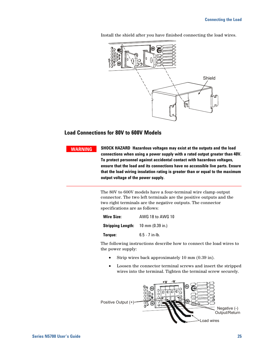 Load connections for 80v to 600v models | Agilent Technologies N5700 User Manual | Page 25 / 128