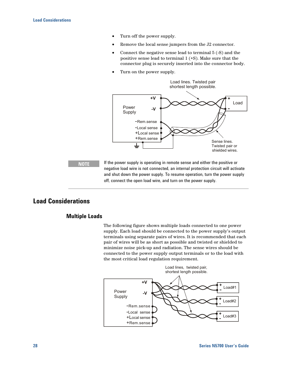 Load considerations, Multiple loads, Load considerations 28 | Agilent Technologies N5700 User Manual | Page 28 / 128