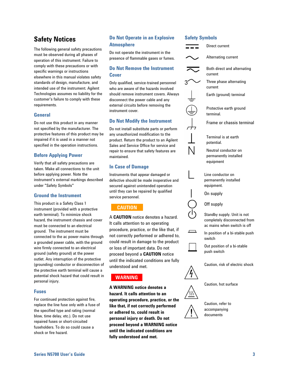 Safety notices | Agilent Technologies N5700 User Manual | Page 3 / 128