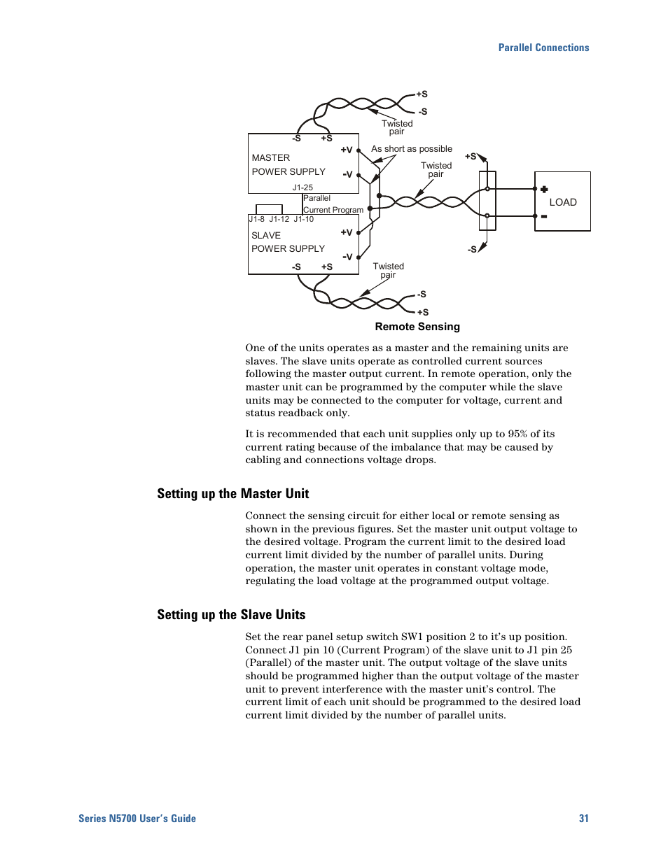 Setting up the master unit, Setting up the slave units | Agilent Technologies N5700 User Manual | Page 31 / 128
