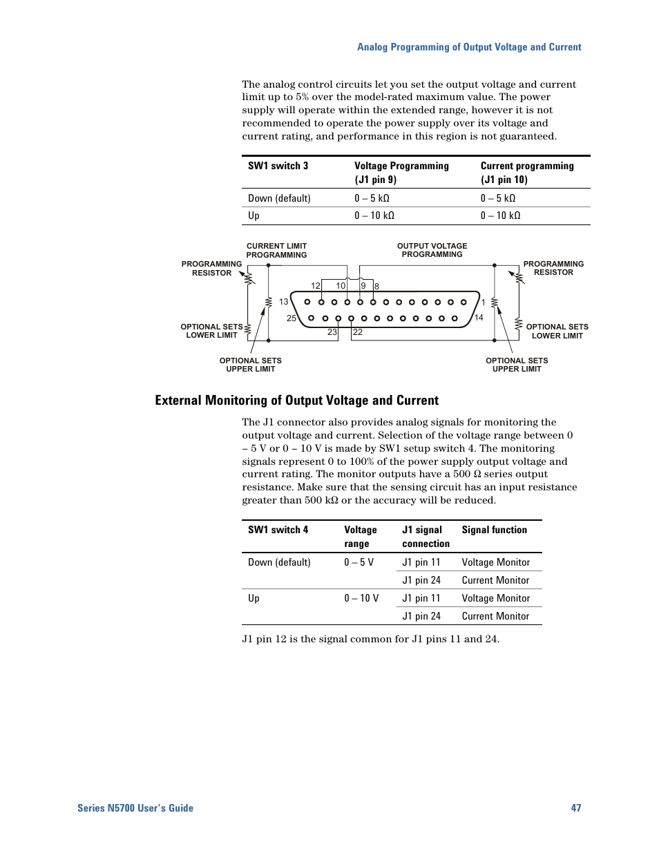 External monitoring of output voltage and current | Agilent Technologies N5700 User Manual | Page 47 / 128