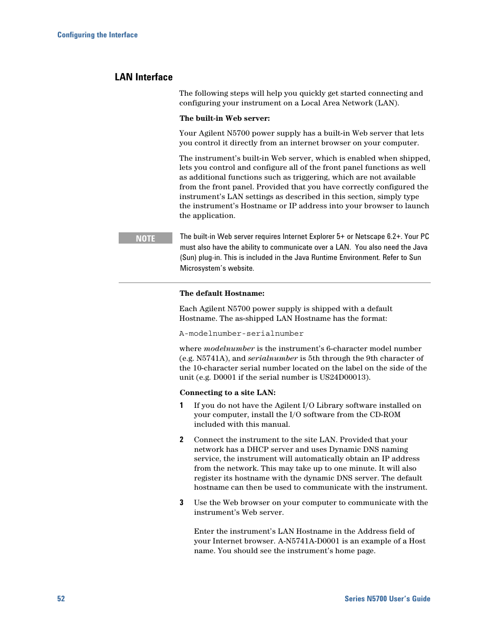 Lan interface | Agilent Technologies N5700 User Manual | Page 52 / 128