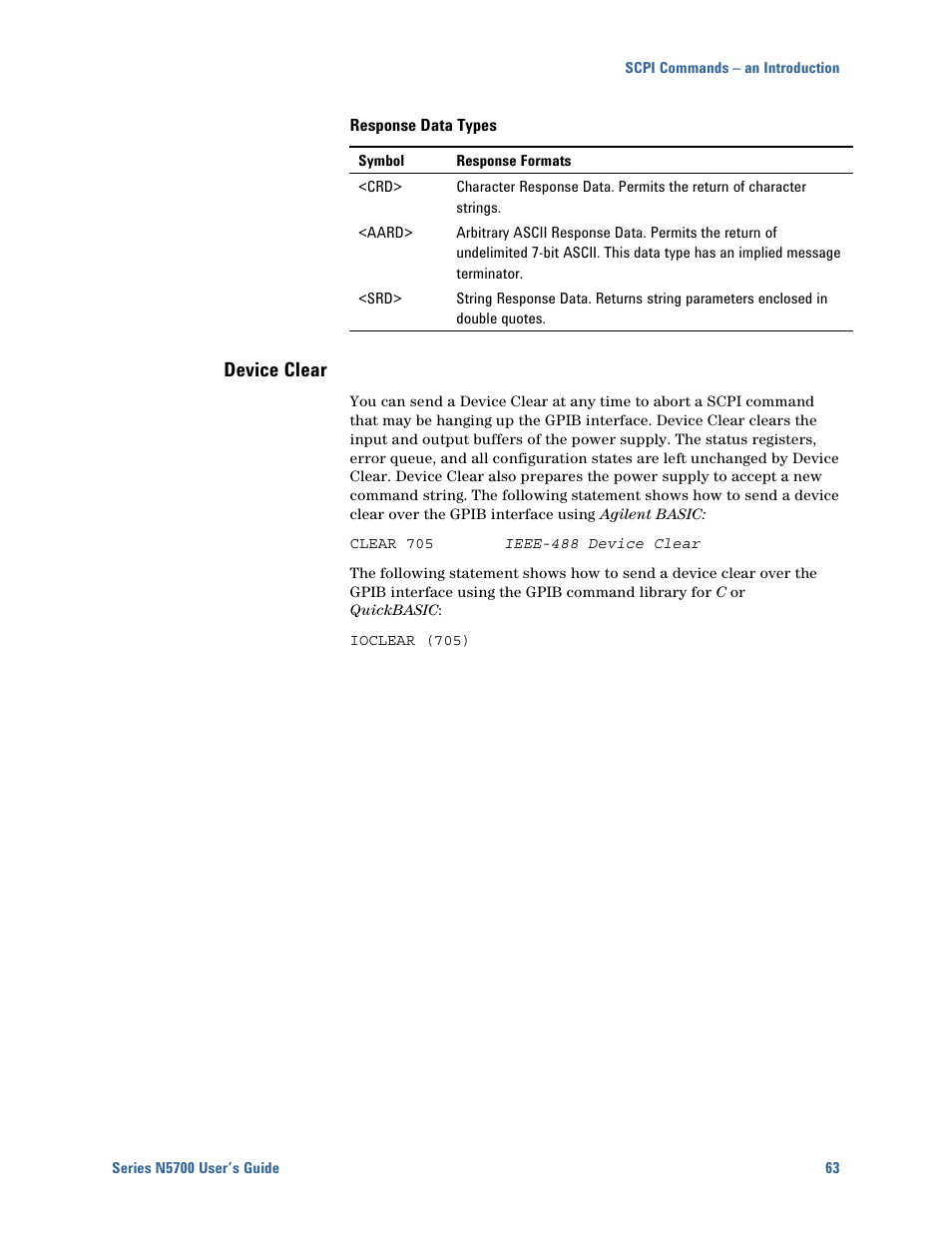 Device clear | Agilent Technologies N5700 User Manual | Page 63 / 128