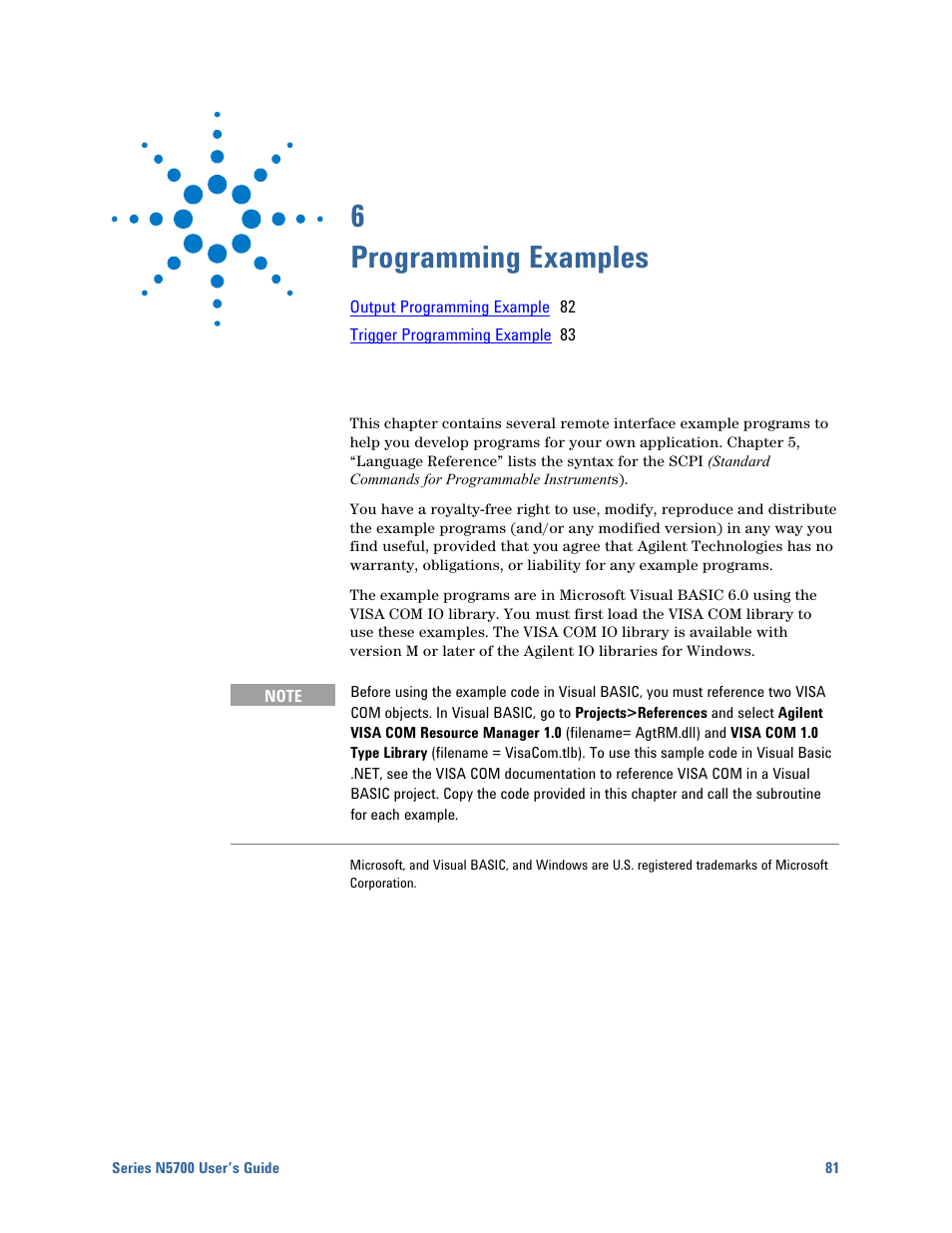6 programming examples, 6 programming examples 81 | Agilent Technologies N5700 User Manual | Page 81 / 128
