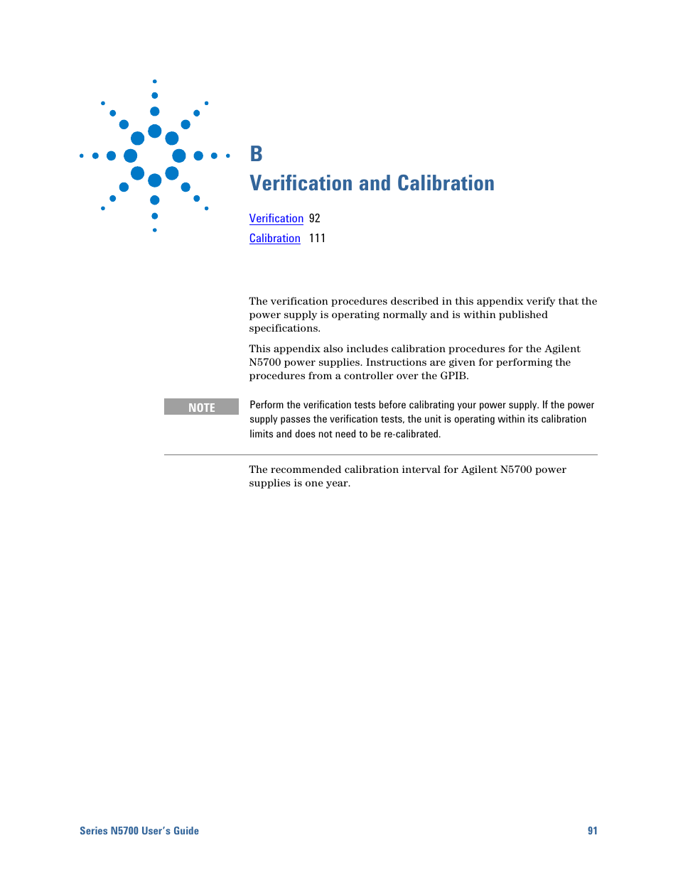 B verification and calibration | Agilent Technologies N5700 User Manual | Page 91 / 128