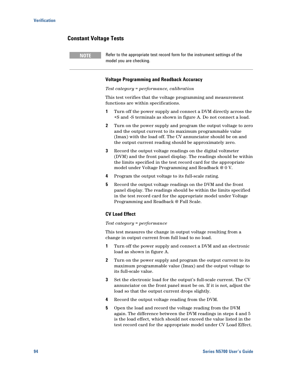 Constant voltage tests | Agilent Technologies N5700 User Manual | Page 94 / 128