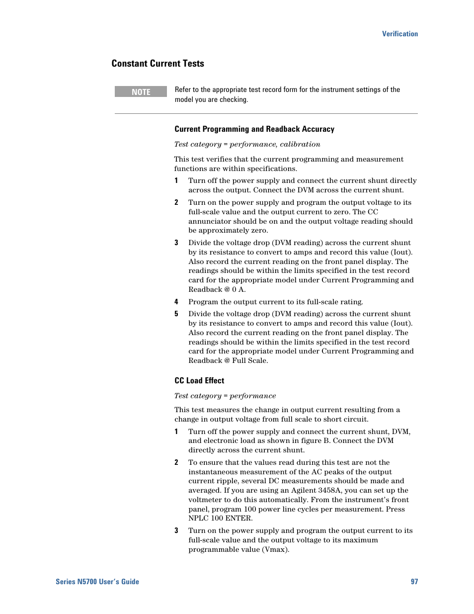 Constant current tests | Agilent Technologies N5700 User Manual | Page 97 / 128