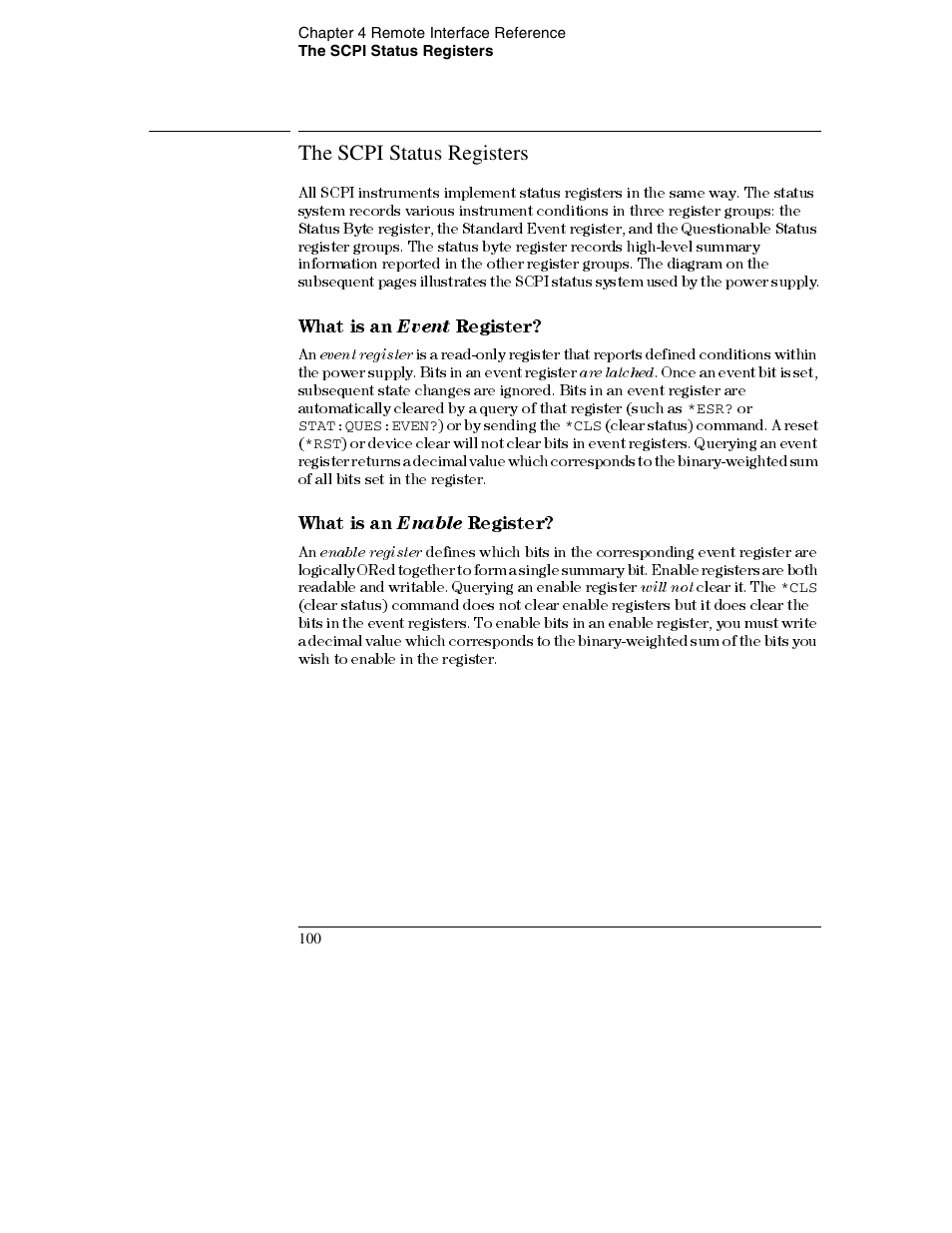 The scpi status registers, The scpi status registers 100, What is an | Register | Agilent Technologies E3632A User Manual | Page 103 / 172