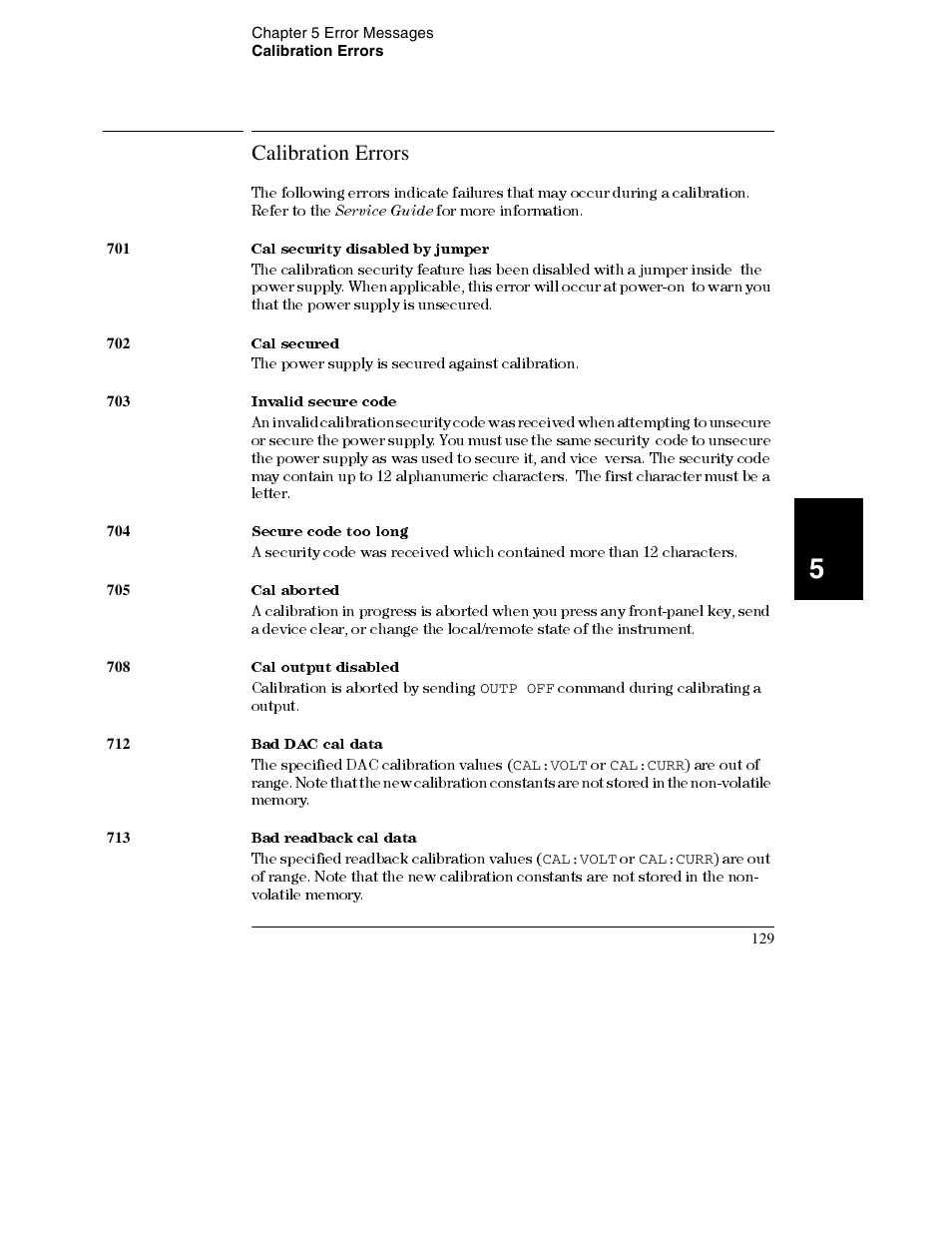 Calibration errors, Calibration errors 129 | Agilent Technologies E3632A User Manual | Page 132 / 172